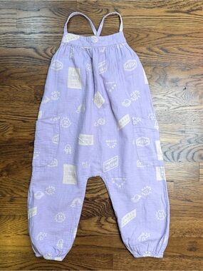 Open Edit Girls Organic Cotton Muslin Gauze Lilac Romper Retro Artsy Prints 3